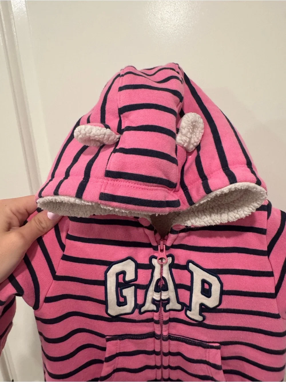 GAP Pink and Navy Striped Hooded One-Piece